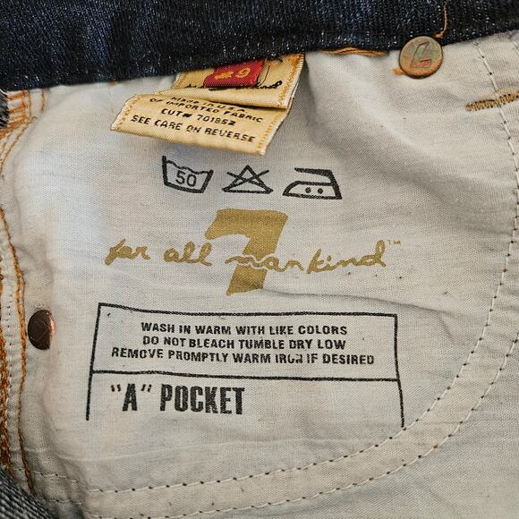 7 For All Mankind jeans Bootcut Dark Wash Pink Stitching A Y2K Sz 29 EUC - Picture 10 of 12